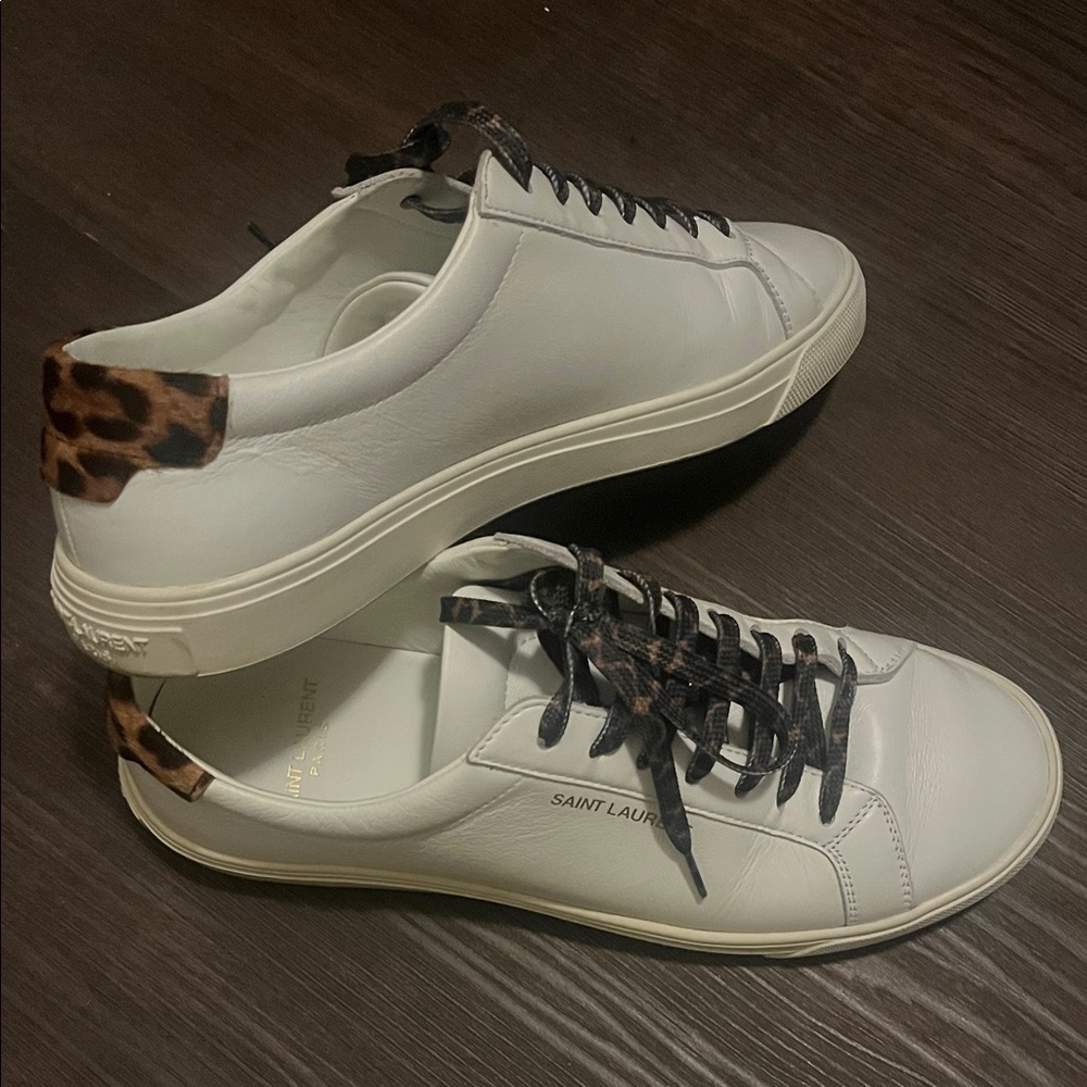 Saint Laurent Calfskin Pony Hair Leopard Print Andy Low Top Sneakers